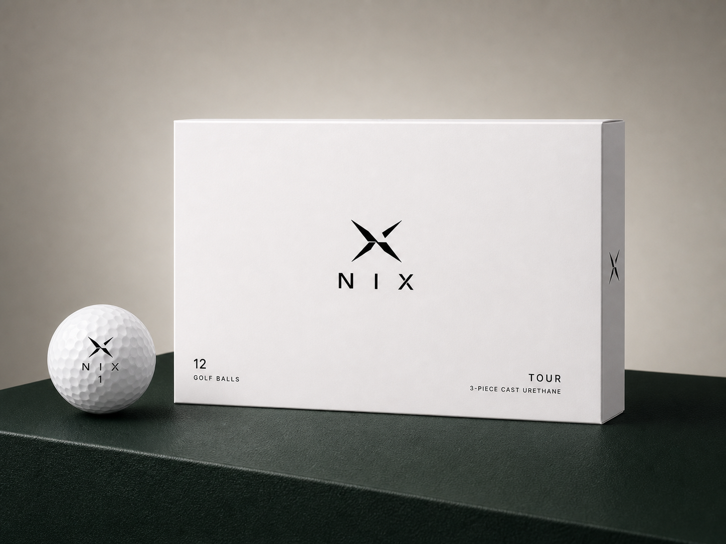 White NIX Tour three-piece golf ball box and ball