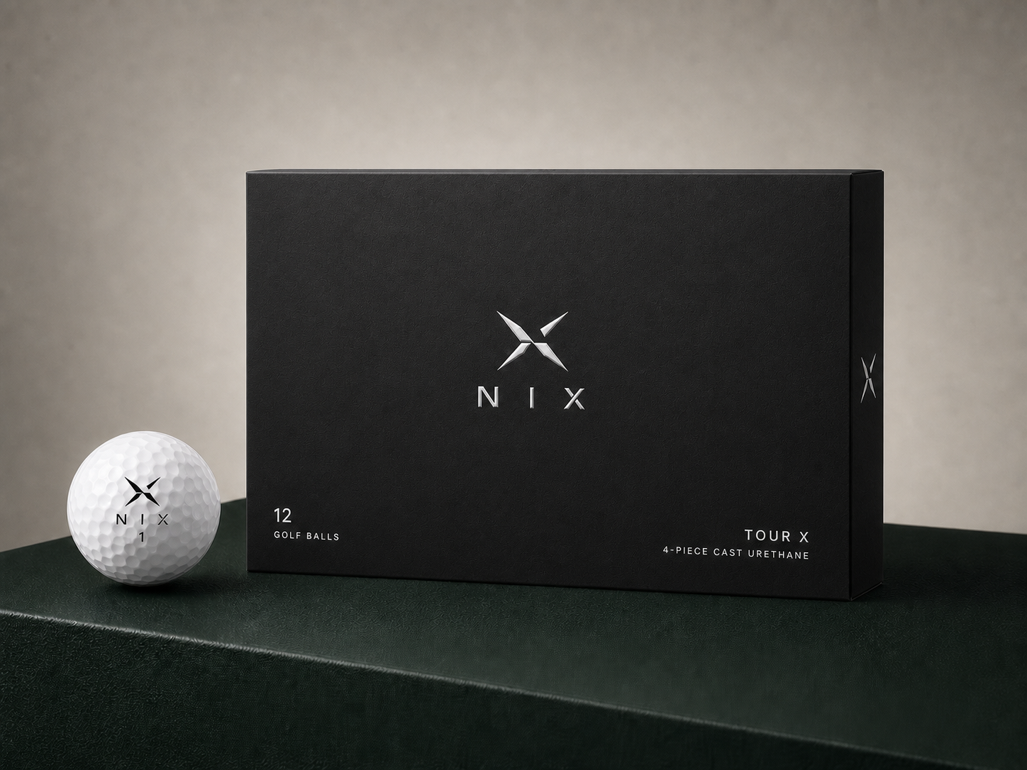 Black NIX Tour X four-piece golf ball box and ball